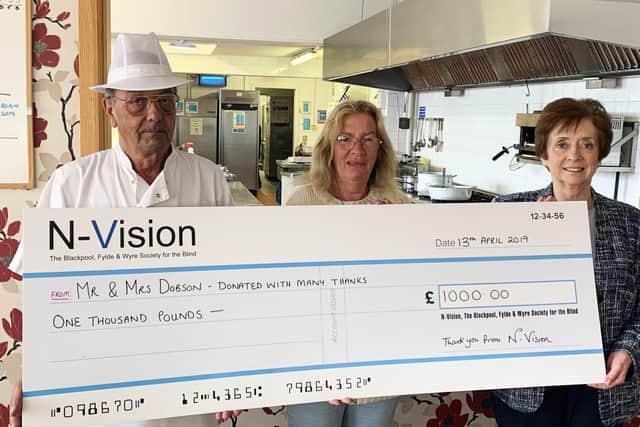 Cash in lieu of wedding gifts raised 1k to fund the foundation of the summer house. Keith and Carol Dobson are pictured with charity CEO Ruth Lambert