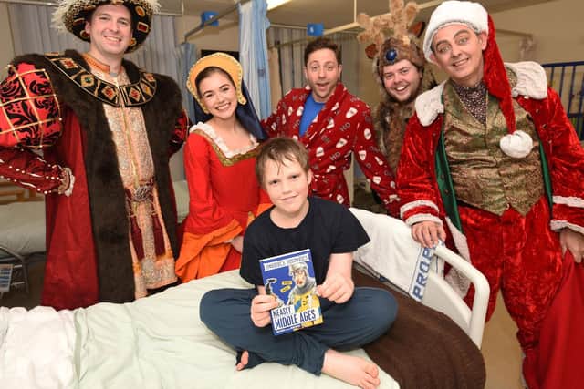The cast meet 10-year-old Nathaniel Davies at Blackpool Victoria Hospital
