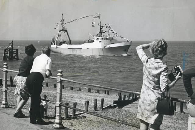 Jacinta arrives in Fleetwood after a trip to the Icelandic fishing grounds in July 1972