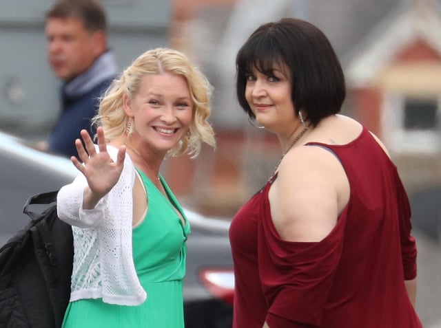 Joanna Page (left) and Ruth Jones during filming for the Gavin and Stacey Christmas special