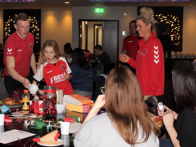 The Mustard Seed group joined Fleetwood Town community trust at Highbury Stadium for Christmas dinner. Credit: Fleetwood Town community trust