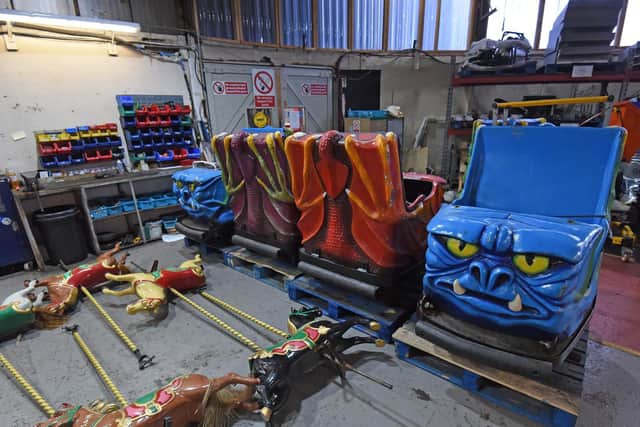 Some of the rides taken to pieces for checking and maintenance