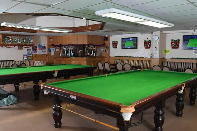 The two snooker tables in the games room of the Bloomfield Club