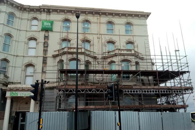 Scaffolding in place at the Ibis (formerly Clifton) Hotel