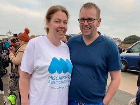 Lydia Wynard and husband Darren took part in the dip to raise money for baby loss charities.