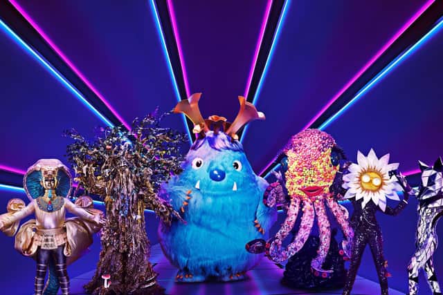 Pharaoh, Tree, Monster, Octopus, Daisy and Fox from the new show The Masked Singer