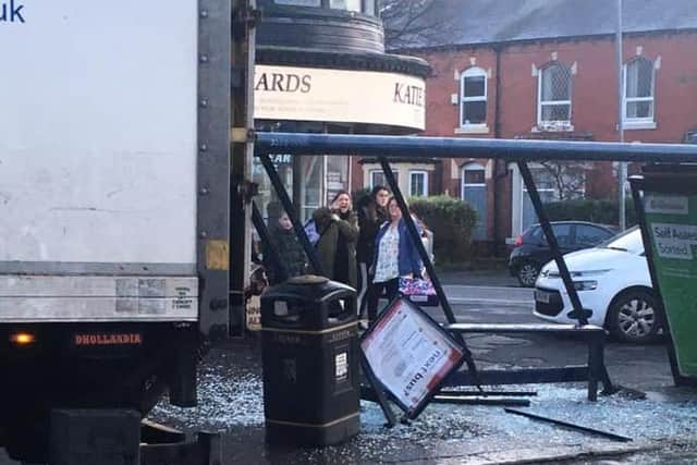 The wrecked bus shelter in St Albans Road, St Annes. Picture: Tony Wilson