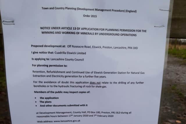 The notice posted on the gates near Cuadrilla's Elswick-1 gas well