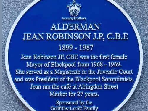 The blue plaque honouring Jean