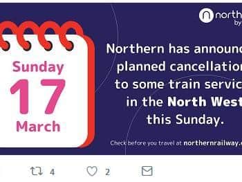 One of the Sunday cancellation warnings Northern has had to issue over the past two years