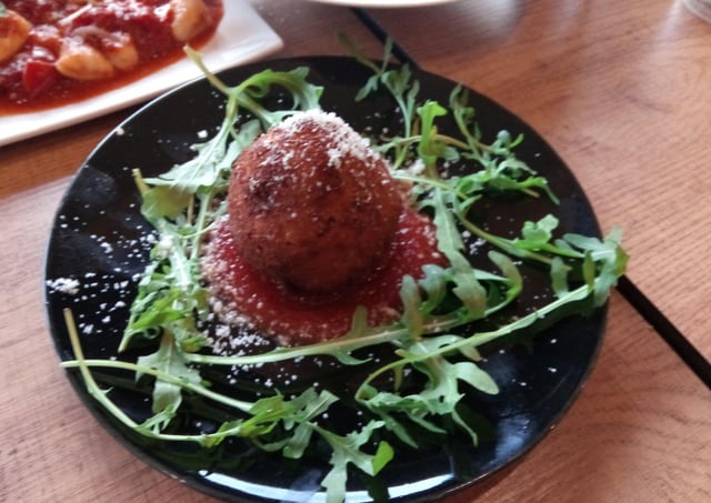 Supplì al telefono (crispy rice balls filled with mozzarella and tomato sauce) at Farina and Co Cicchetti, St Annes