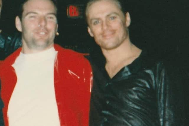 Blackpool hair salon owner Tony Cox with Bryan Adams