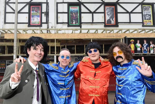 Hamish Howitt is setting up a Beatles themed pub called The Yellow Submarine. He is pictured with Hugh Howitt, Martyn Rivers and Henry Howitt.