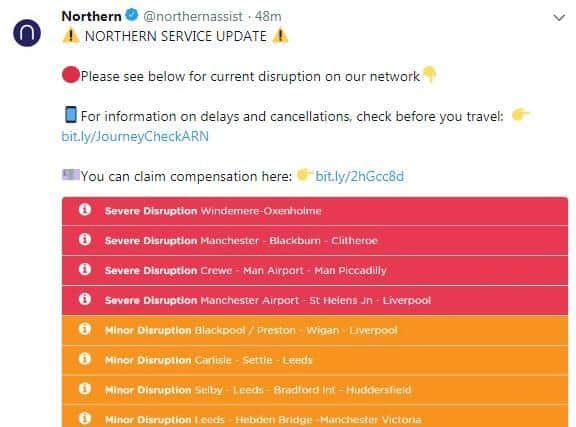 One of the many announcements made to passengers when the timetable crisis in 2018 led to hundreds of cancellations of Northern services