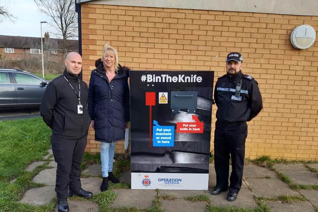A total of 16 knife bins will be located in busy, well-lit areas as part of Lancashire Constabularys ongoing work to keep knives off the street. (Credit: Lancashire Police)