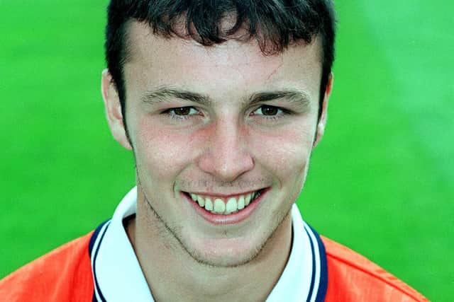 Warrington manager Paul Carden as a Blackpool player in the 1990s