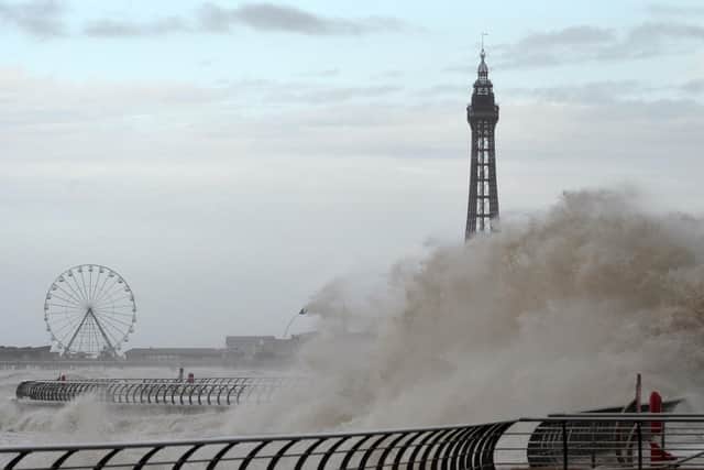 Waves crash over the Prom during Storm Ciara
