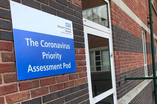 The coronavirus isolation pod set up at Blackpool Victoria Hospital