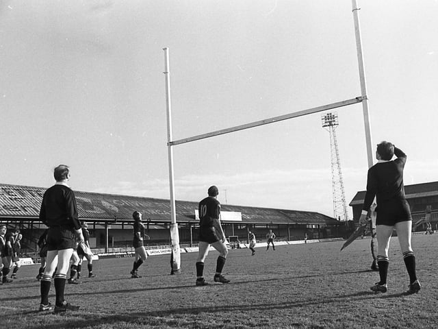 Fans of Blackpool FC who had been at Saturday's game with Swindon would have had to look twice to recognise the ground in the picture above. Less than 22 hours after the soccer fans had departed the terraces, Rugby League came to Bloomfield Road for the first time in 30 years and Blackpool Borough turned on a sizzling show of fast, open rugby to celebrate the occasion
