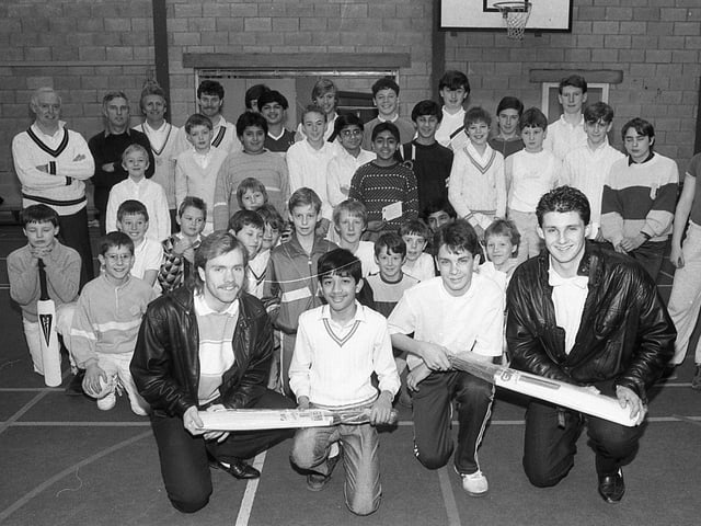 A soccer club which encourages youngsters to take up cricket held its first awards presentation. Preston North End players Stephen Wilkes and Shaun Allen went along to Brownedge St Mary's School in Bamber Bridge to congratulate the first graduates of the course held under the new Deepdale Community Programme. Pictured are Stephen (left) and Shaun presenting bats to Farouk Munshi and Mark Nicklin