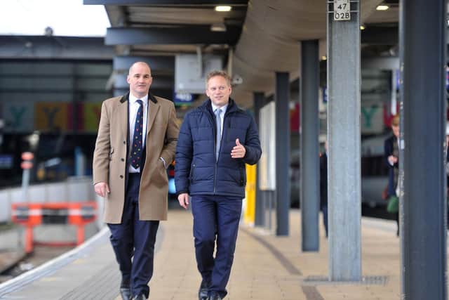 Jake Berry with Transport Secretary Grant Shapps talking about the transport system in the North in January this year