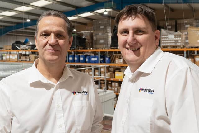 Private Label Nutrition directors, James Wilson and Richard Richmond at their premises in Blackpool
