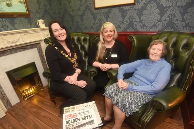 Opening of new wellbeing room at Pennystone Court. Blackpool mayor Amy Cross with manager Lisa Robins and resident Edna Chimes.