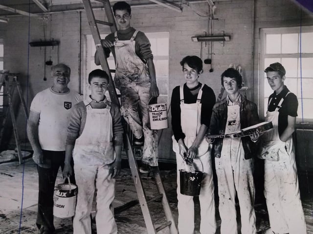 Youngsters from Fleetwood's Youth Opportunities Scheme working on the decorating of St Paul's Church Hall. From left: Geoff Beaumont (supervisor), Stephen Brown, Peter Graham, Carl Heggie, Colin Bevan and Mark Whelan