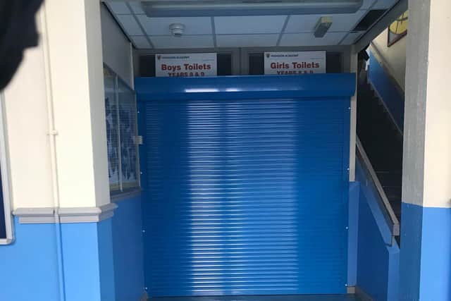 Hodgson Academy have installed roller shutters on the girls and boys toilets, to stop pupils accessing them without permission from a teacher during class times. Credit: Andrew Roberts