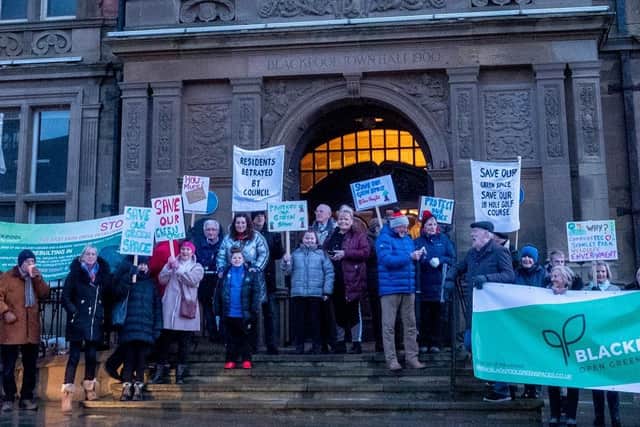Protesters outside Blackpool Town Hall
Picture by Libby Gomm