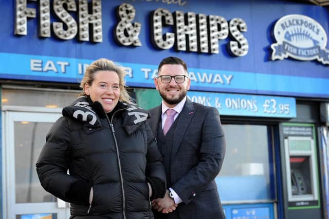 Gayna Sedgwick-Ruddigan who has been helped to expand her business in Blackpool with help from Together. She is pictured at the Fish Factory with Michael Street from Together.