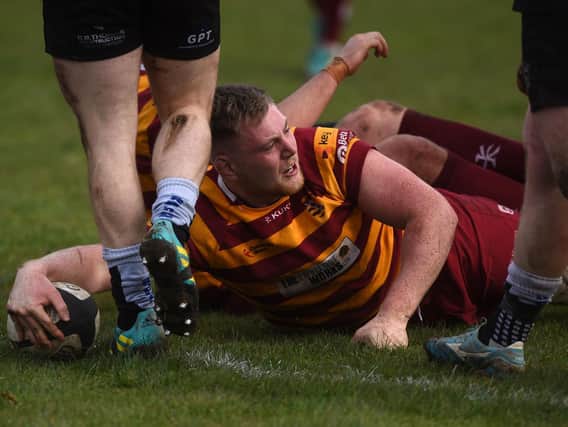 Hal Chapman scores his first Fylde try in the hammering of Luctonians Picture: DANIEL MARTINO