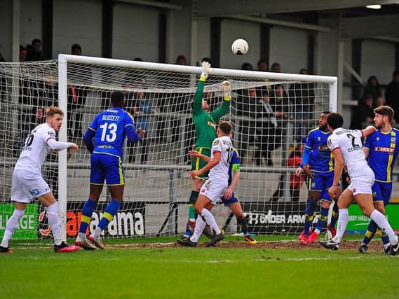 There was plenty of goalmouth incident when Fylde faced Solihull Moors but neither side could break the deadlock  Picture: STEVE MCLELLAN