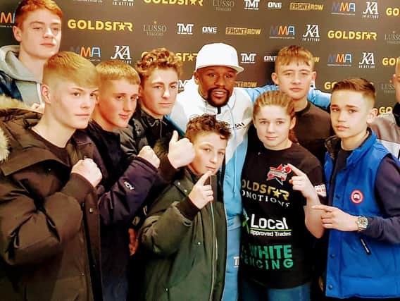 Champion boxers from Blackpool's Sharpstyle club meet the legendary Floyd Mayweather