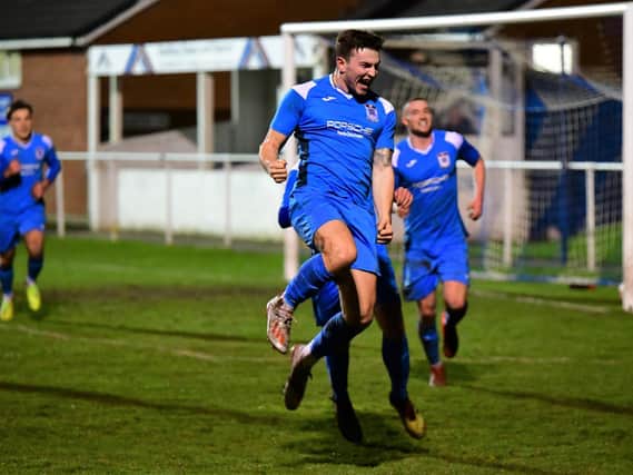 Squires Gate celebrate their second goal by Dean Ing Picture: ADAM GEE