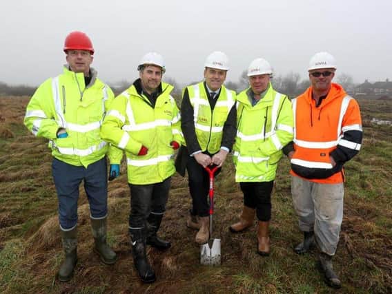 Lee Sale, centre, Lovell Homes regional MD, and the Lovell Homes site team at Woodlark Chase, off Warren Drive, Thornton Cleveleys, where work has just got underway