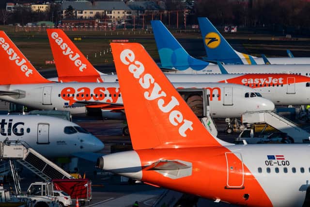 Aircrafts operated by British low cost airline Easyjet are lined up at Tegel airport in Berlin