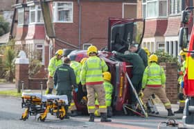 A man in his early 60s has been taken to Blackpool Victoria Hospital with a back injury after the crash in Bispham Road this morning (March 19). Credit Mark Eastham Photography
