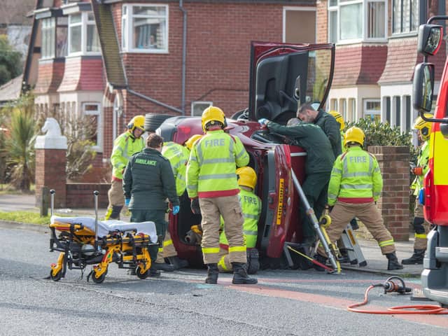 A man in his early 60s has been taken to Blackpool Victoria Hospital with a back injury after the crash in Bispham Road this morning (March 19). Credit Mark Eastham Photography