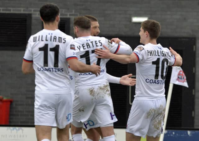 AFC Fylde celebrate Danny Philliskirk's goal against Aldershot Town Picture: Steve McLellan