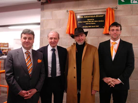 Valeri Belokon, Jimmy Armfield and Owen and Karl Oyston unveil the new South Stand