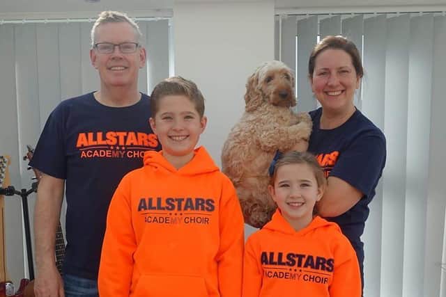 Dan Morgan-Hayes with wife Karen, son Harry, and daughter Daisy will carry on the Allstars Academy Choir online.