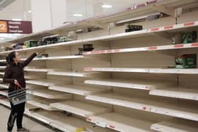 Empty shelves caused by panic buying in supermarkets