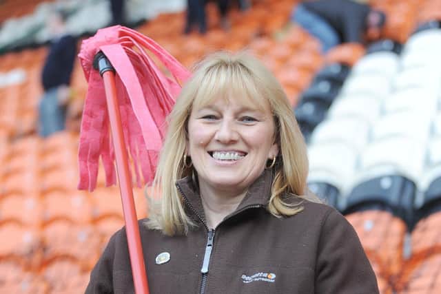 Christine Seddon of Blackpool Supporters' Trust is ready for another big mopping up operation at Bloomfield Road