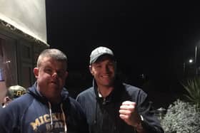 Ry is greeted by Tyson Fury at his Morecambe home