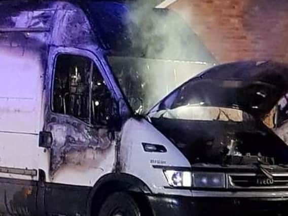 The torched van in Fleetwood last night