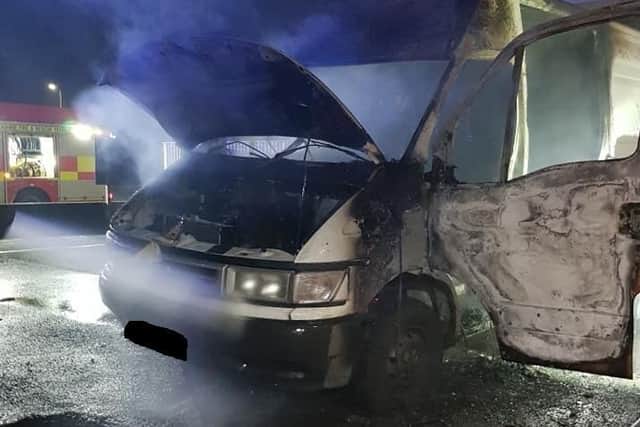 Police and fire crews believe the van was set alight deliberately and an investigation is underway. Pic: Kelly Railton