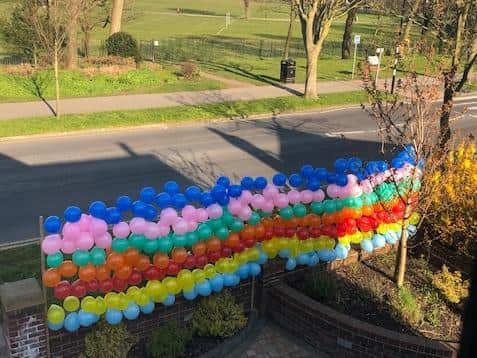Danny Wilson and Nicole Smith's children have created a balloon rainbow to show their appreciation of NHS workers during the coronavirus pandemic.