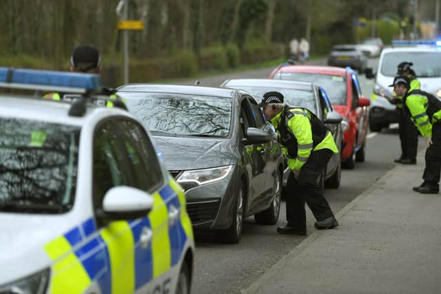 A police roadblock on Garstang Road Preston, as officers enforce the lockdown rules