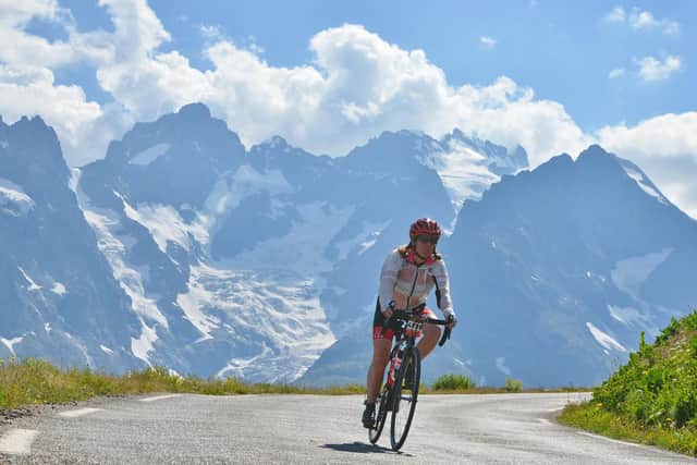 Julia pictured taking part in La Marmotte in 2018, a cycling challenge in the French Alps. Julie was among a group from Settle Wheelers cycling group and was delighted to complete the gruelling route.